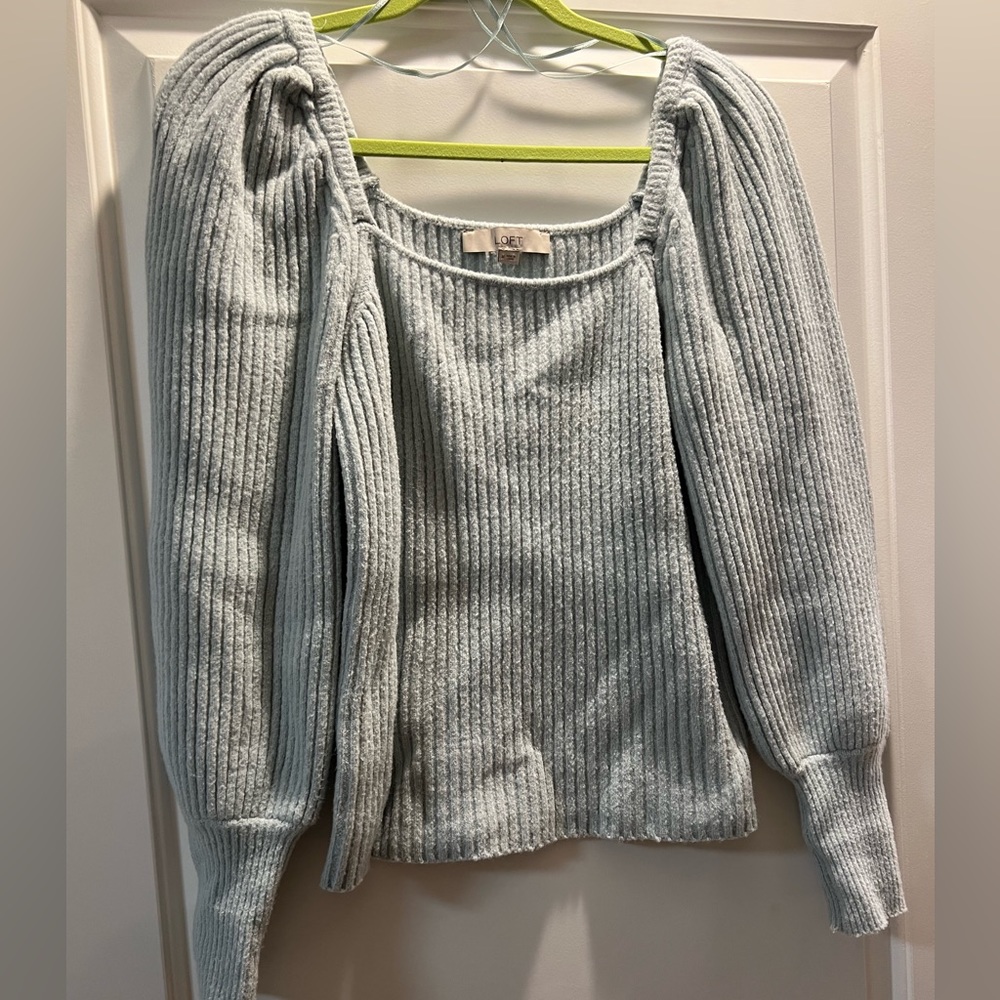 Ann Taylor Loft Aqua Blue Long Sleeve Ribbed Sweater - Sz M